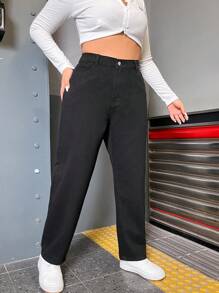 SHEIN EZwear Hơn Cao eo Quần jean Mom Fit - màu đen - Xem 5