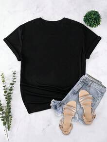 SHEIN EZwear 大碼車和棋盤格印花T恤 - 黑色 - 查看 2