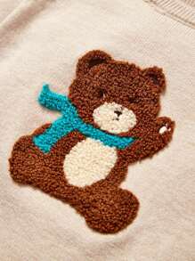 Cozy Pixies Baby Girl Bear Patched Raglan Sleeve Sweater & Knit Pants With Hat - Multicolor - View 7