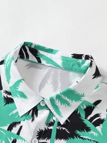 Manfinity Men Plus Coconut Tree Print Shirt & Drawstring Waist Shorts Without Tee - Multicolor - View 3