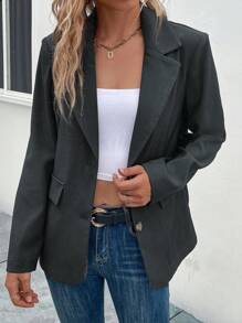 SHEIN Essnce Lapel Neck Single Button Blazer - Grey - View 5