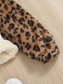 SHEIN Tween Girl Heart & Leopard Print Contrast Sleeve Thermal Lined Pullover - Multicolor - View 5