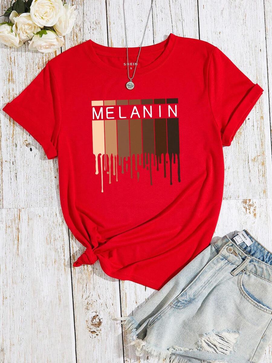 INAWLY 大碼字母圖案T恤 - 紅色 - 查看 1