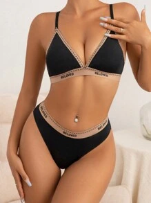 Set de lencería con cinta con letra - Negro - Ver 4