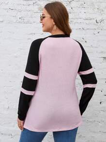 SHEIN LUNE 大碼撞色前繫帶插肩袖T恤 - 彩色 - 查看 2