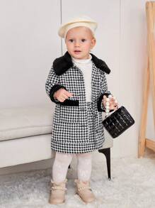 SHEIN 女嬰千鳥格印花拼接領外套&半身裙&帽