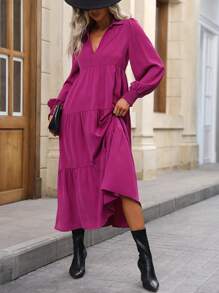 SHEIN Privé 素色荷葉邊娃娃裙 - 紫色 - 查看 4