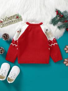 女嬰聖誕圖案插肩袖套頭毛衣 - 紅色 - 查看 2