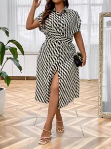 SHEIN Clasi Plus Allover Print Batwing Sleeve Shirt Dress