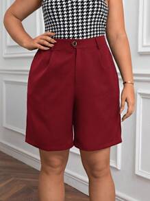 SHEIN Essnce Plus High Waist Plicated Detail Slant Pocket Shorts