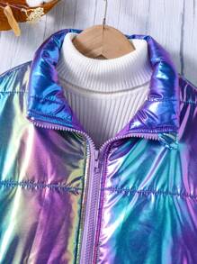 SHEIN Tween Girl 全息拉链衬垫外套（不含毛衣） - 彩色 - 查看 3