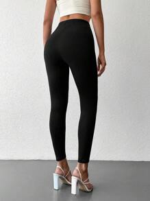 EURMUSE Sexy Button-Accent Form-Fitting 7/8 Length Pants - Black - View 2