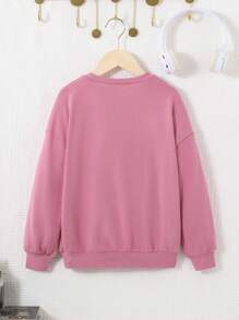 SHEIN Cô gái Tween Chữ cái & Đồ họa hoạt hình Thả vai Áo chui đầu - Màu Hồng  San hô - Xem 2