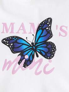 SHEIN 女小童蝴蝶和字母圖案連帽衫&牛仔效果牛仔褲