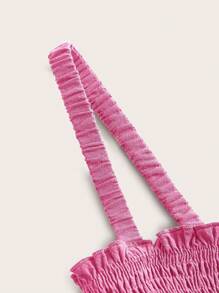 Muchica Mono de tirantes unicolor ribete fruncido - Rosa - Ver 4