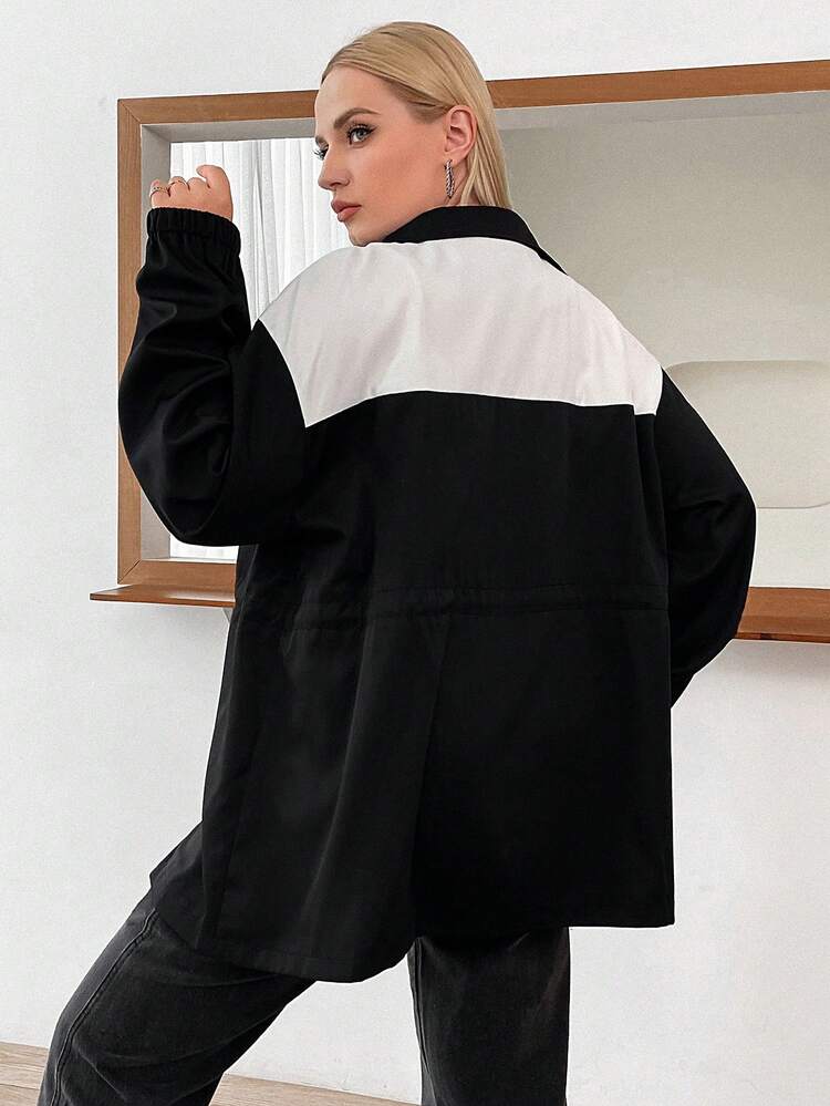 Plus Two Tone Drop Shoulder Coat Fall Cloth For Women