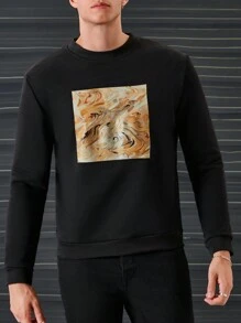 RueChic Men Marble Print Sweatshirt - Black - View 6