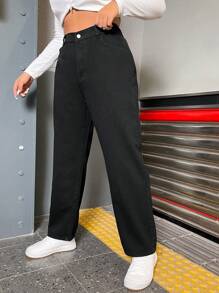 SHEIN EZwear Hơn Cao eo Quần jean Mom Fit - màu đen - Xem 6