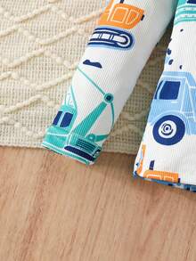 Young Boy Excavator Print Tee & Pants Snug Fit PJ Set - Blue - View 5