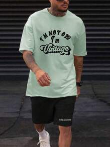 Manfinity Homme Men Plus Slogan Graphic Tee - Mint Green - View 1
