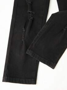 Boys Floral Embroidery Ripped Jeans - Black - View 4