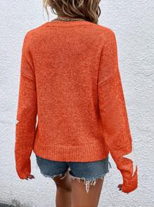 EMERY ROSE Suéter de punto con caída de hombros y estampado de estrellas para otoño e invierno - Naranja - Ver 2