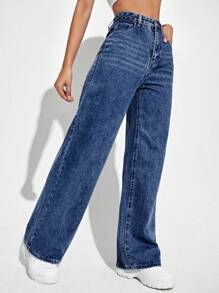 Solid Slant Pocket Jeans Y2k - Dark Wash - View 4