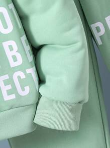 SHEIN Tween Boy Slogan Graphic Pullover & Sweatpants & Bag - Green - View 3