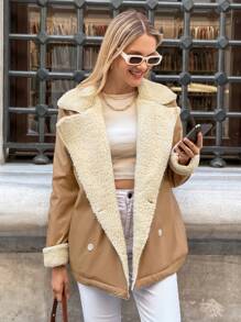 EURMUSE Women's Lapel Thermal Lined Warm Winter Regular Jacket - Brown - View 4