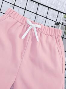 Cậu bé Tween Chi tiết Patched thư Eo dây rút Quần short - Hồng - Xem 3