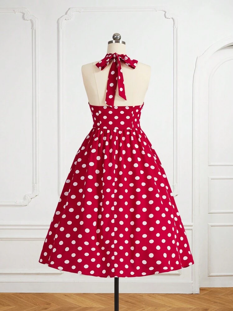 open lace back dress Red Polka Dots Halter Classis Style 1950S Dress – Jolly Vintage main image 0