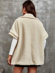 SHEIN Unity Batwing Sleeve Double Button Teddy Coat - Apricot - View 2