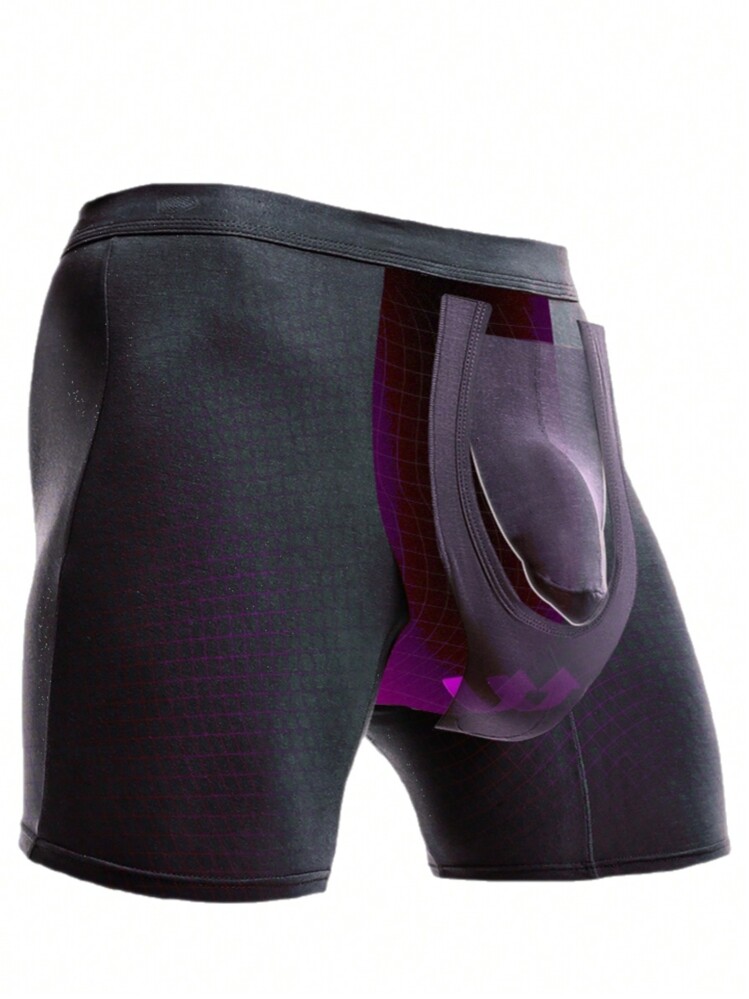 男士素色平角內褲 - 黑色 - 查看 3