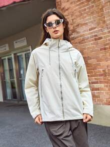 In My Nature Zip Up Drawstring Hooded Outdoor Jacket - Apricot - View 5