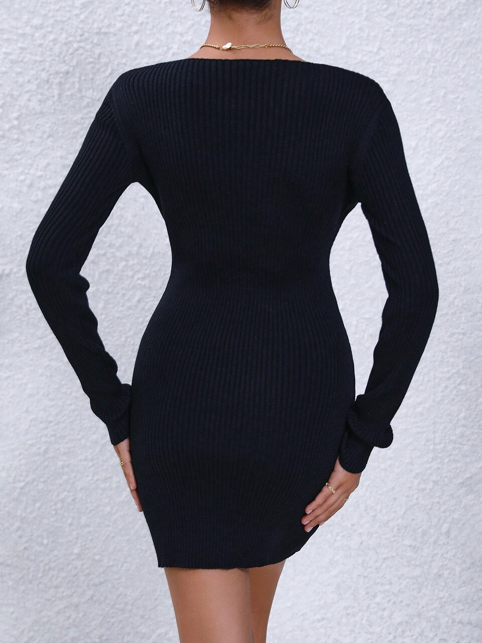 Asymmetrical Neck Ribbed Knit Bodycon Sweater Dress Fall Cloth For Women
