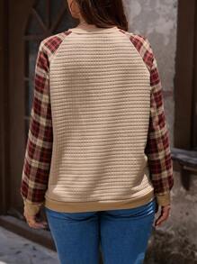 SHEIN LUNE Plus Plaid Raglan Sleeve Sweatshirt Winter Fall Autumn