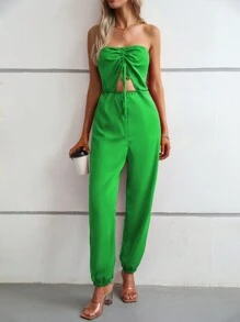 SHEIN Unity Drawstring Front Cut Out Tube Jumpsuit - Green - View 6