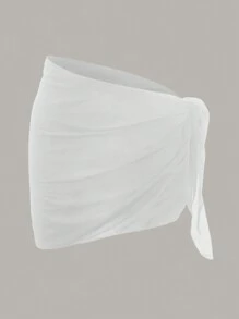 Swim Basics 素色側打結沙灘纏腰式半身裙 - 白色 - 查看 1