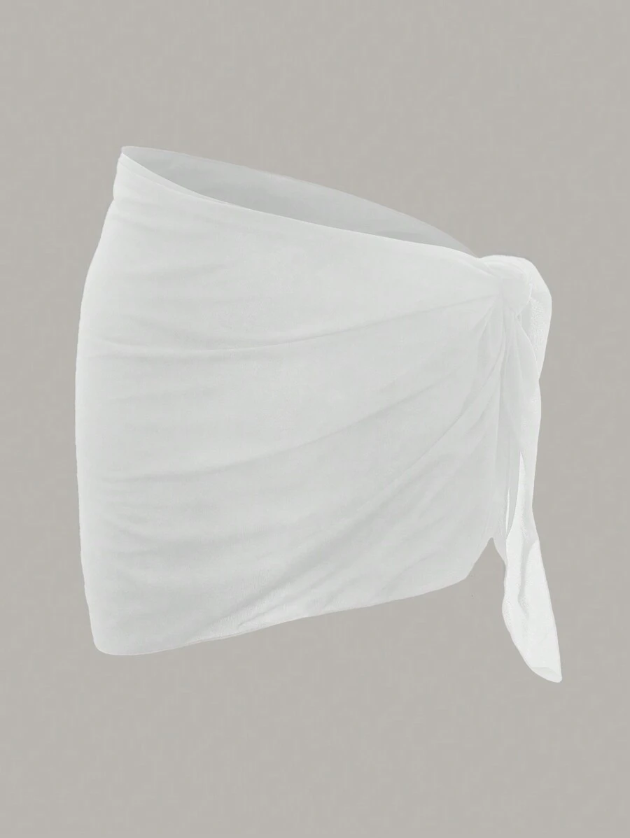 Swim Basics 素色側打結沙灘纏腰式半身裙 - 白色 - 查看 1