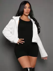 SHEIN SXY 拉鏈開襟絎縫外套 - 白色 - 查看 4
