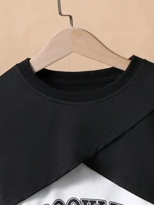 SHEIN 女大童字母圖案背心上衣&短款運動衫和運動褲 - 黑與白 - 查看 3