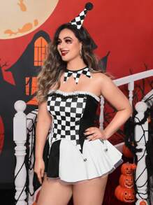 Hơn 4 gói In Kiểm tra Xù Hoa Sen Áo ngực quây Bộ trang phục - Đen và trắng - Xem 3