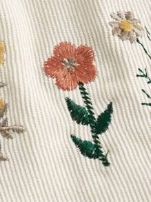 ROMWE Fairycore Falda con bordado floral con encaje en contraste bajo con fruncido - Beis - Ver 4