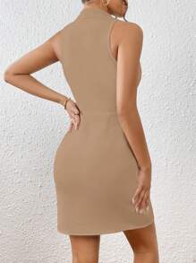 SHEIN Privé Panel Tương phản Cổ áo Đầm - Màu be - Xem 2