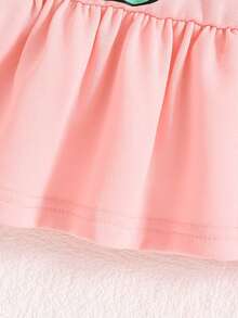 Bebé niña Vestido con estampado de bolso bajo con fruncido - Rosa - Ver 5