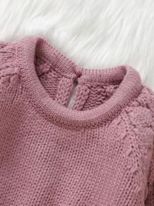 Baby Girl Raglan Sleeve Keyhole Back Knit Bodysuit - Pink - View 6