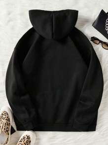 INAWLY 骷髅印花抽绳保暖连帽套头衫（秋季款） - 黑色 - 查看 2