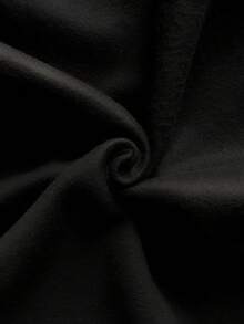 SHEIN EZwear Letter & Butterfly Print Kangaroo Pocket Drawstring Thermal Hoodie - Black - View 5