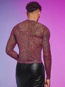 Manfinity Fever City 男士斑馬紋網紗T恤 - 紫色 - 查看 2