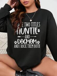 SHEIN EZwear Plus Slogan Graphic Drop Shoulder Sweatshirt - Black - View 6